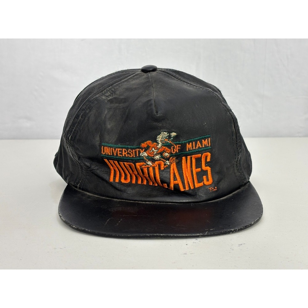 University Miami Hurricanes Fashion Hat Cap Mens Black Leather Strapback NCAA